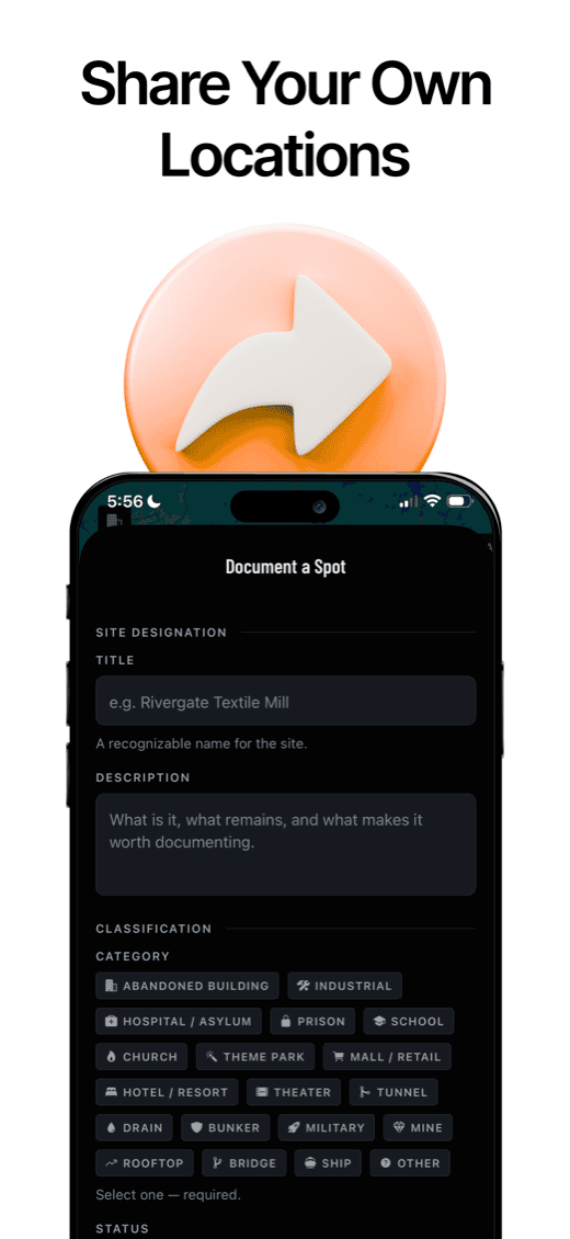 uMaps App Store screenshot — share your own locations with the submit-a-spot form